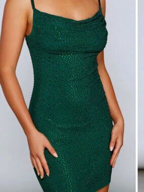 WINDSOR Kadence Formal Heatstone Cowl Neck Beaded Mini Dress SMALL (Used once)